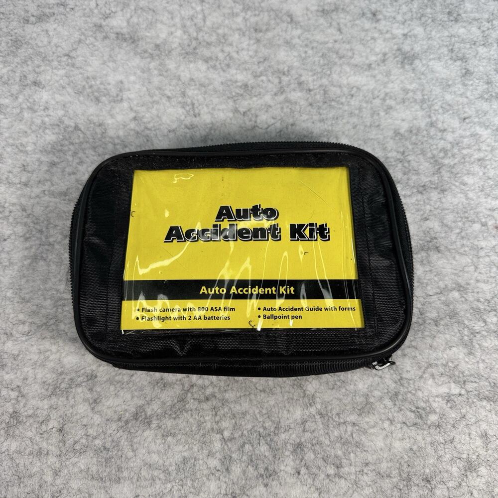 Auto Accident Emergency Kit – Flash Camera, Guide, Pen, Flashlight, Case